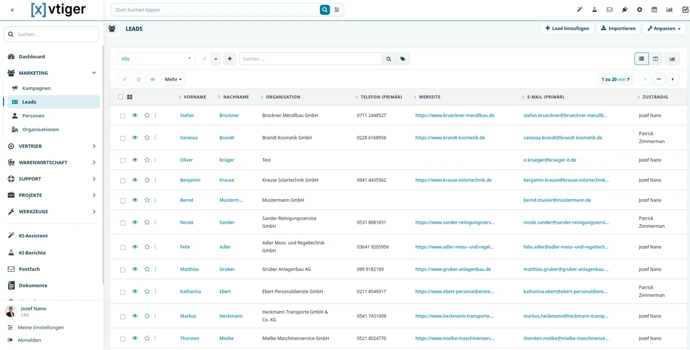 [x]vtiger CRM — detail obchodného prípadu